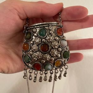 Vintage boho Metal purse pendant necklace